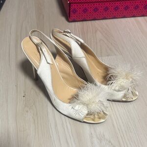 Kate Spade Cream Slingback Heels with Feather Accent